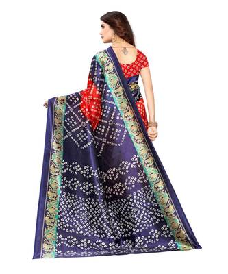 Red Art Silk Printed Saree With Blouse For Women 3