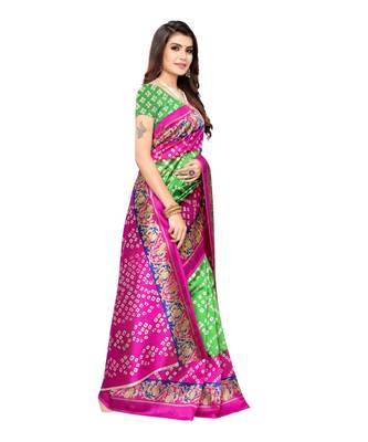 Green Art Silk Printed Saree With Blouse For Women 2
