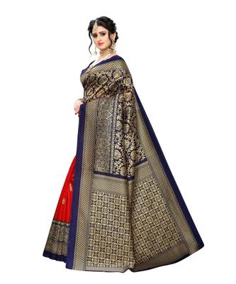 Blue Art Silk Printed Saree With Blouse For Women 1