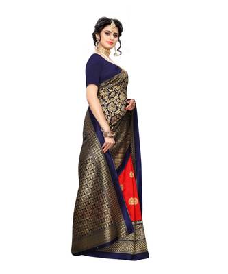 Blue Art Silk Printed Saree With Blouse For Women 2
