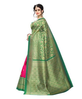 Green Art Silk Printed Saree With Blouse For Women 1