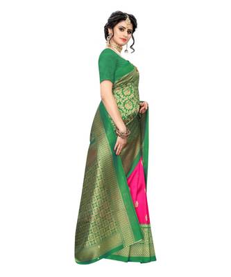 Green Art Silk Printed Saree With Blouse For Women 2