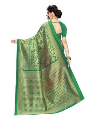 Green Art Silk Printed Saree With Blouse For Women 3