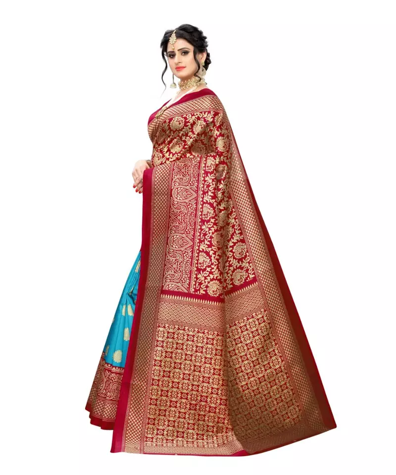 Red Art Silk Printed Saree With Blouse For Women