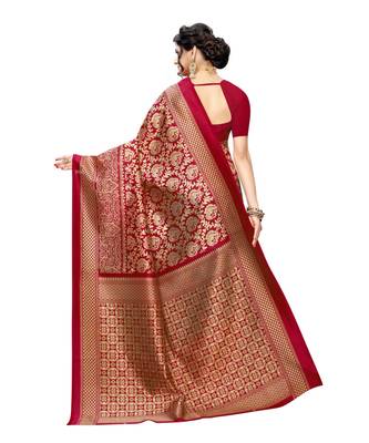 Red Art Silk Printed Saree With Blouse For Women 3