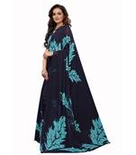 Blue Georgette Printed Saree With Blose For Women