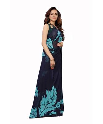 Blue Georgette Printed Saree With Blose For Women 2