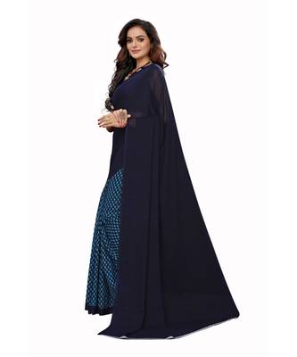 Blue Georgette Printed Saree With Blose For Women 1