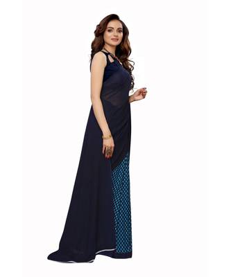 Blue Georgette Printed Saree With Blose For Women 2