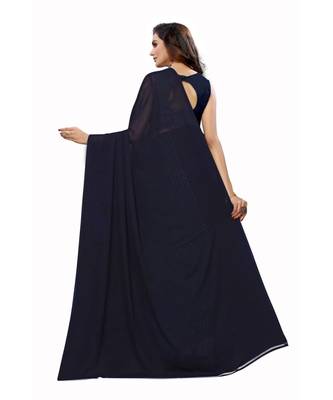 Blue Georgette Printed Saree With Blose For Women 3