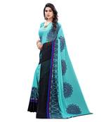 Blue Georgette Printed Saree With Blose For Women