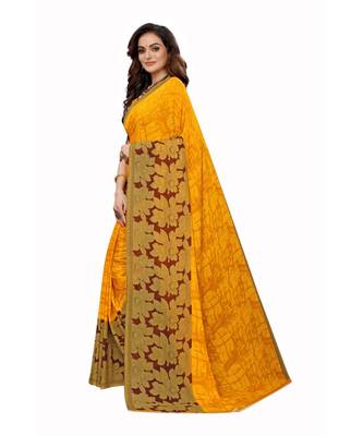 Yellow Georgette Printed Saree With Blose For Women 1