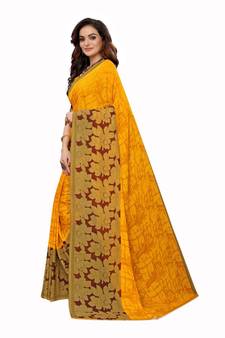 Yellow Georgette Printed Saree With Blose For Women