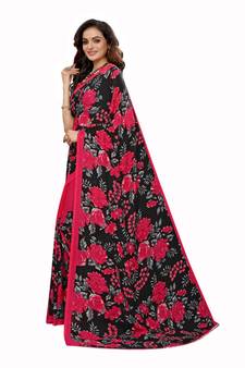 Pink Georgette Printed Saree With Blose For Women