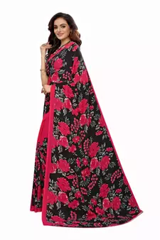 Pink Georgette Printed Saree With Blose For Women