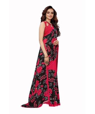 Pink Georgette Printed Saree With Blose For Women 2