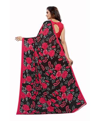 Pink Georgette Printed Saree With Blose For Women 3