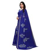 Blue Georgette Printed Saree With Blose For Women