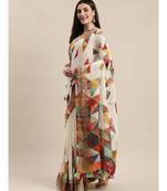 White & Mustard Yellow Pure Linen Printed Bhagalpuri Handloom Saree