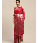 Red Pure Linen Solid Handloom Banarasi Saree