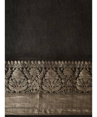 Black Pure Linen Solid Handloom Banarasi Saree 3
