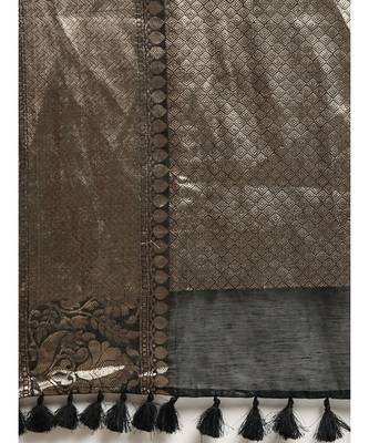 Black Pure Linen Solid Handloom Banarasi Saree 4
