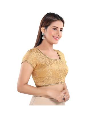 Salwar Studio Women's Gold Jacquard Readymade Saree Blouse 1