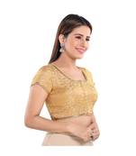 Salwar Studio Women's Gold Jacquard Readymade Saree Blouse