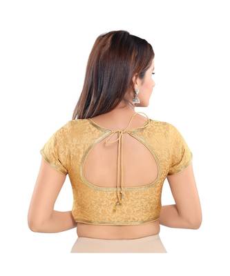 Salwar Studio Women's Gold Jacquard Readymade Saree Blouse 2