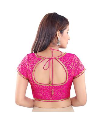 Salwar Studio Women's Pink Jacquard Readymade Saree Blouse 2