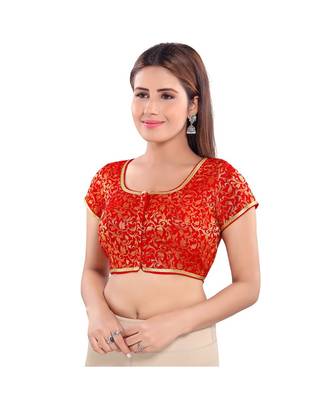 Salwar Studio Women's Red Jacquard Readymade Saree Blouse 1