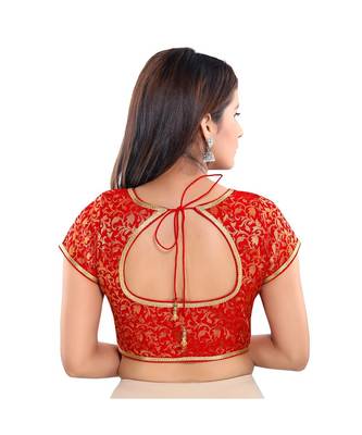 Salwar Studio Women's Red Jacquard Readymade Saree Blouse 2