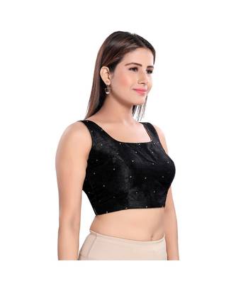 Salwar Studio Women's Black Art Silk Readymade Saree Blouse 1