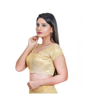 Salwar Studio Women's Gold Polyester Readymade Saree Blouse 1