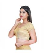 Salwar Studio Women's Gold Polyester Readymade Saree Blouse