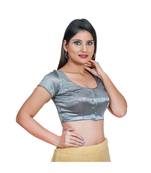 Salwar Studio Women's Grey Polyester Readymade Saree Blouse