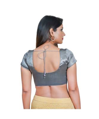 Salwar Studio Women's Grey Polyester Readymade Saree Blouse 2