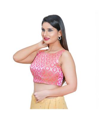 Salwar Studio Women's Light Pink Jacquard Readymade Saree Blouse 1