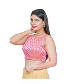 Salwar Studio Women's Light Pink Jacquard Readymade Saree Blouse