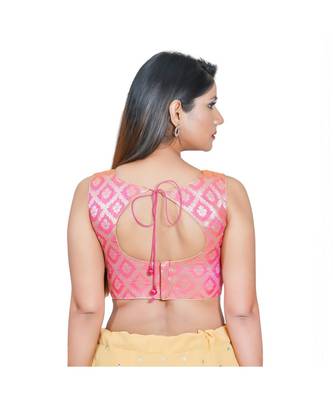 Salwar Studio Women's Light Pink Jacquard Readymade Saree Blouse 2