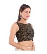 Salwar Studio Women's Black Jacquard Readymade Saree Blouse