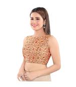 Salwar Studio Women's Gold Jacquard Readymade Saree Blouse