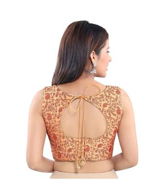 Salwar Studio Women's Gold Jacquard Readymade Saree Blouse 2