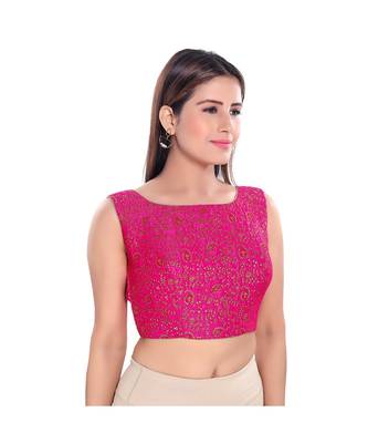 Salwar Studio Women's Pink Jacquard Readymade Saree Blouse 1