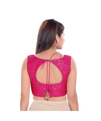Salwar Studio Women's Pink Jacquard Readymade Saree Blouse 2