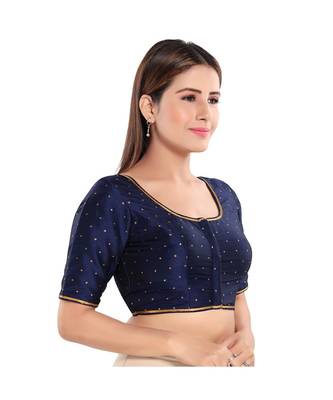 Salwar Studio Women's Navy Blue Art Silk Readymade Saree Blouse 1