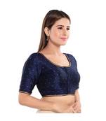 Salwar Studio Women's Navy Blue Art Silk Readymade Saree Blouse