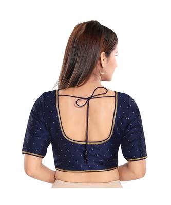 Salwar Studio Women's Navy Blue Art Silk Readymade Saree Blouse 2