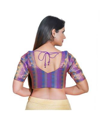 Salwar Studio Women's Brinjal Jacquard Readymade Saree Blouse 2