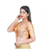 Salwar Studio Women's Peach Jacquard Readymade Saree Blouse